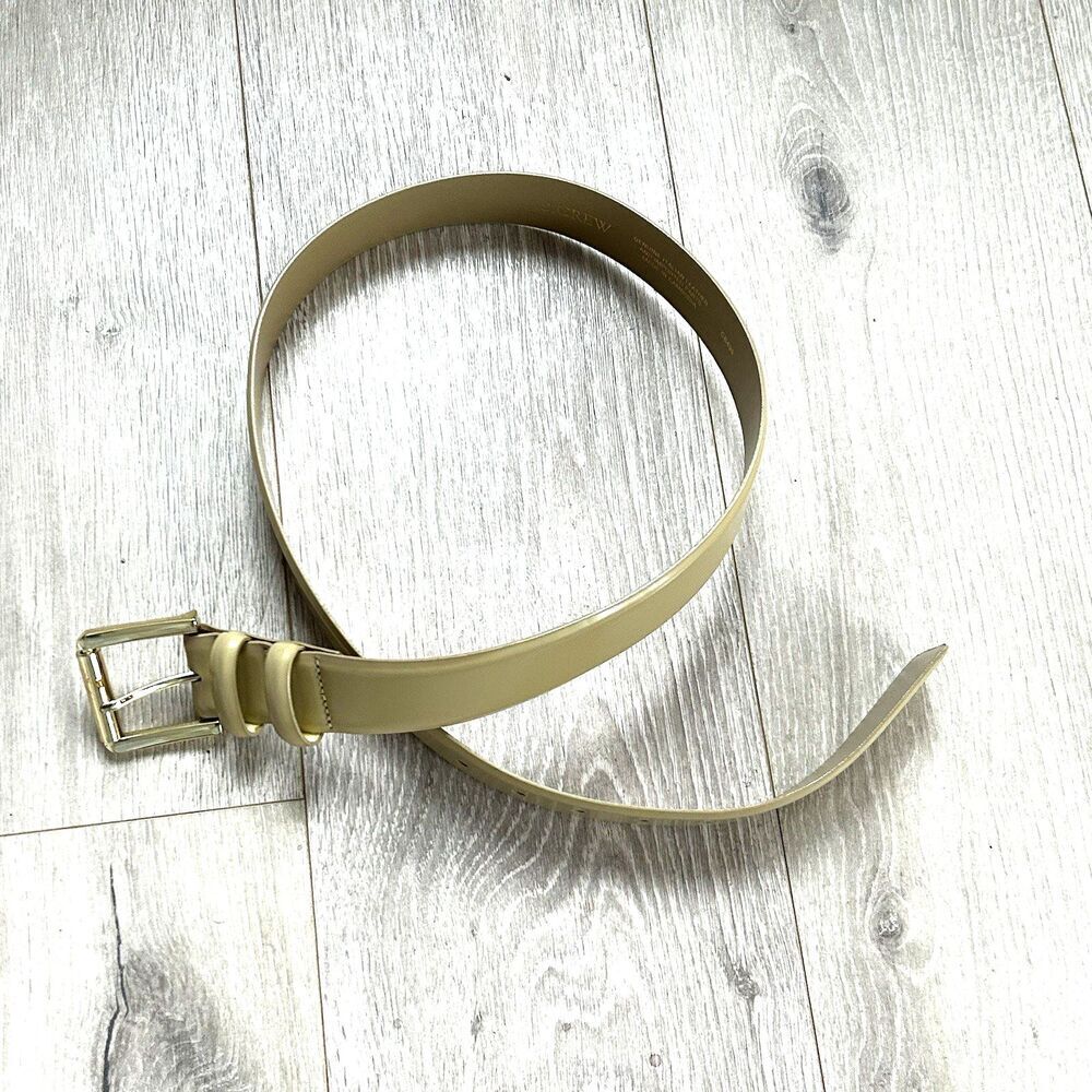 J.Crew Wide Belt Spazzolato Leather Size Medium Cream Gold Buckle Genuine - Picture 5 of 6